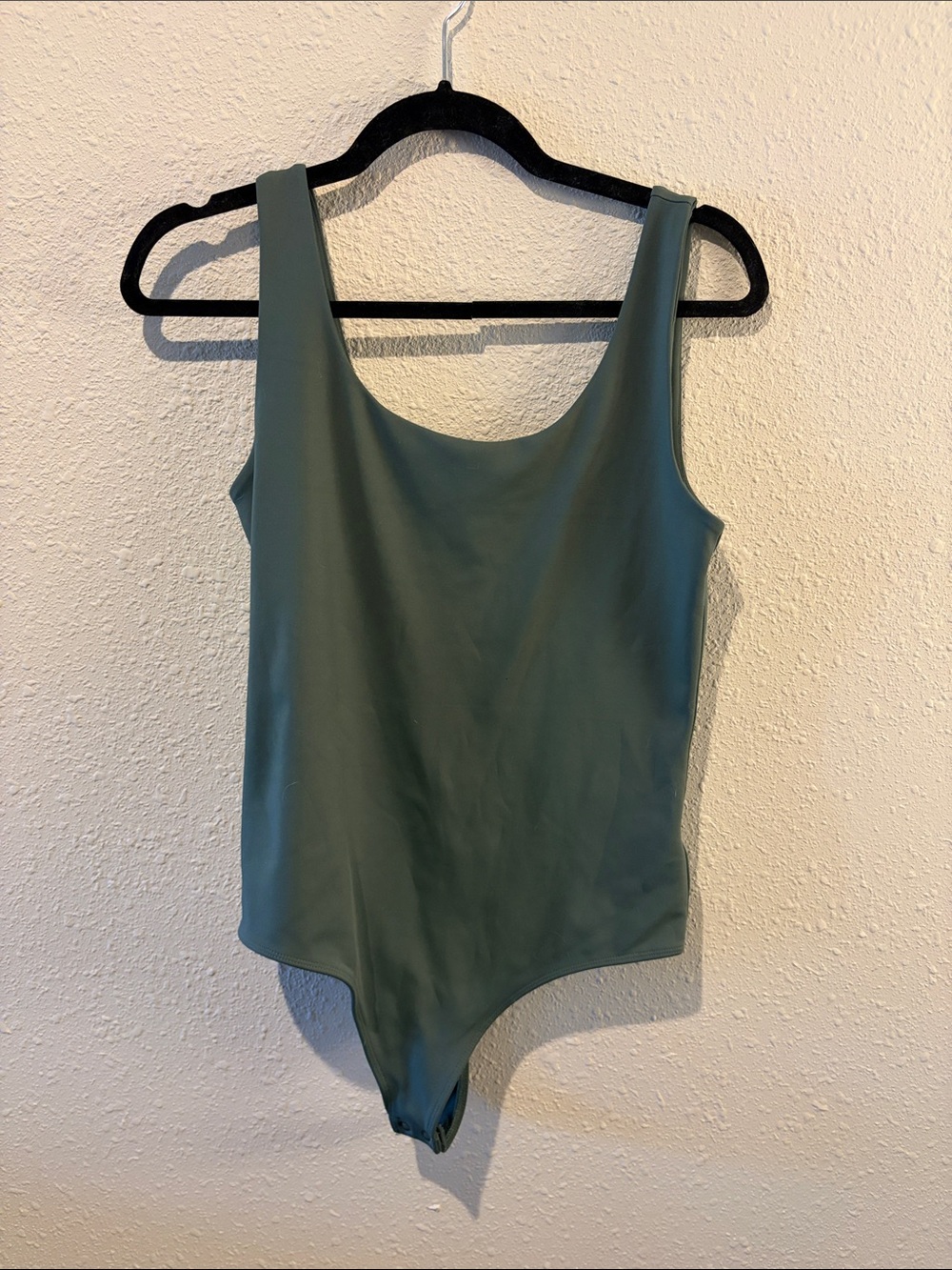 Express Sage Green Scoop Neck body contour Bodysuit with Wide Straps